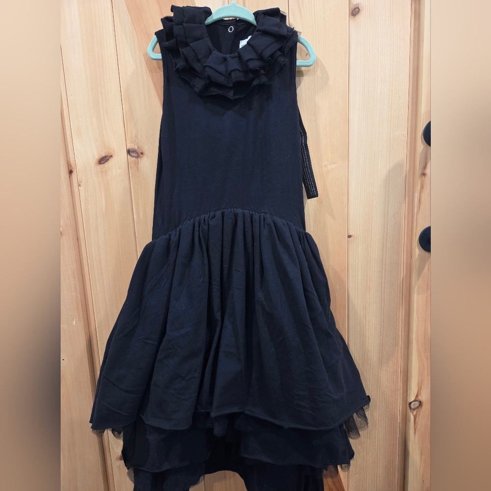 New Nununu Black High Low Ruffle Neck Dress